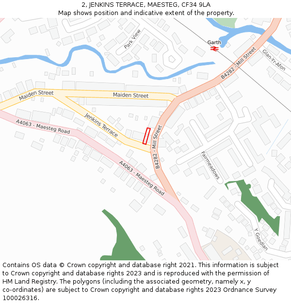 2, JENKINS TERRACE, MAESTEG, CF34 9LA: Location map and indicative extent of plot