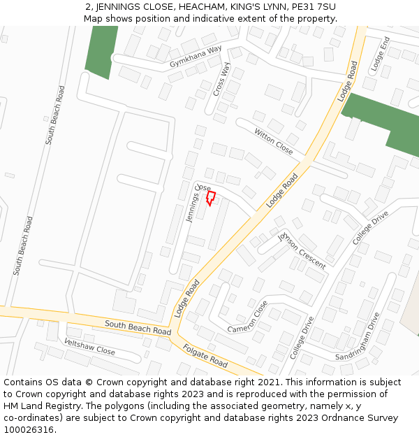 2, JENNINGS CLOSE, HEACHAM, KING'S LYNN, PE31 7SU: Location map and indicative extent of plot