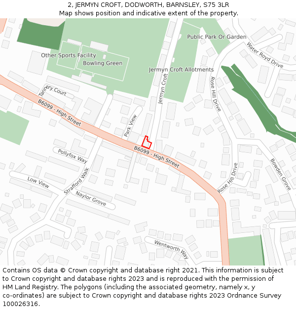 2, JERMYN CROFT, DODWORTH, BARNSLEY, S75 3LR: Location map and indicative extent of plot