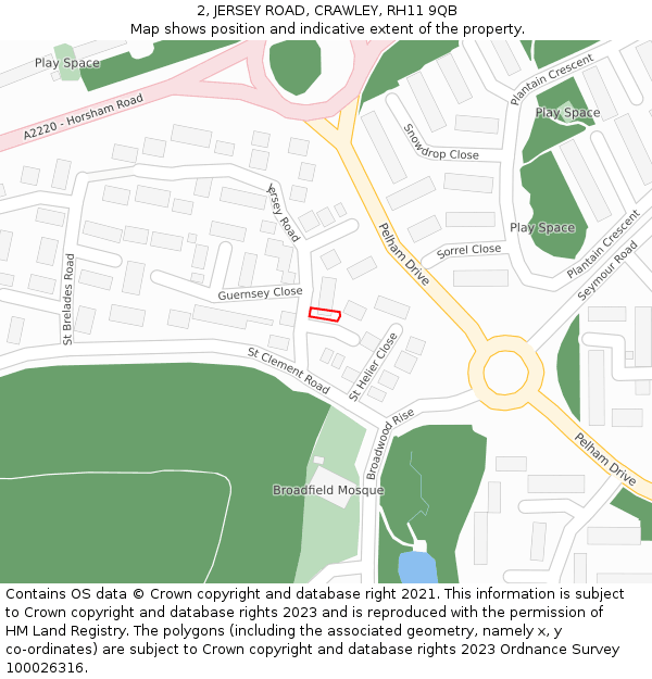 2, JERSEY ROAD, CRAWLEY, RH11 9QB: Location map and indicative extent of plot