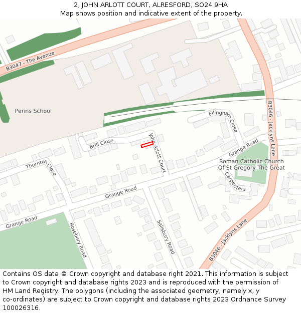 2, JOHN ARLOTT COURT, ALRESFORD, SO24 9HA: Location map and indicative extent of plot