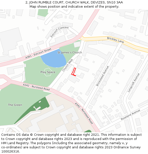 2, JOHN RUMBLE COURT, CHURCH WALK, DEVIZES, SN10 3AA: Location map and indicative extent of plot