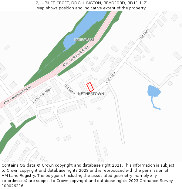 2, JUBILEE CROFT, DRIGHLINGTON, BRADFORD, BD11 1LZ: Location map and indicative extent of plot