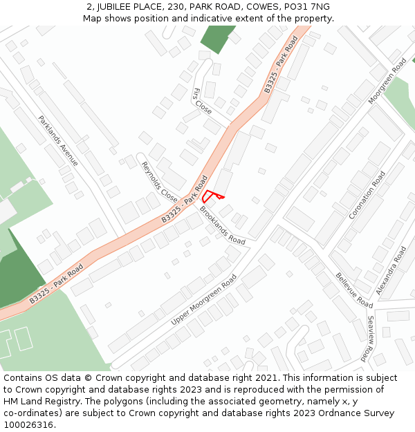 2, JUBILEE PLACE, 230, PARK ROAD, COWES, PO31 7NG: Location map and indicative extent of plot
