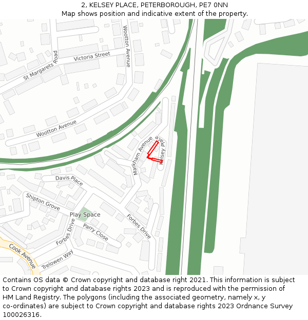 2, KELSEY PLACE, PETERBOROUGH, PE7 0NN: Location map and indicative extent of plot