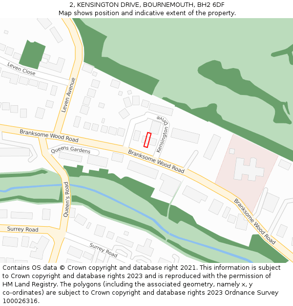 2, KENSINGTON DRIVE, BOURNEMOUTH, BH2 6DF: Location map and indicative extent of plot
