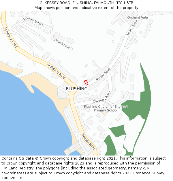 2, KERSEY ROAD, FLUSHING, FALMOUTH, TR11 5TR: Location map and indicative extent of plot