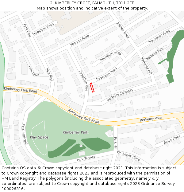 2, KIMBERLEY CROFT, FALMOUTH, TR11 2EB: Location map and indicative extent of plot