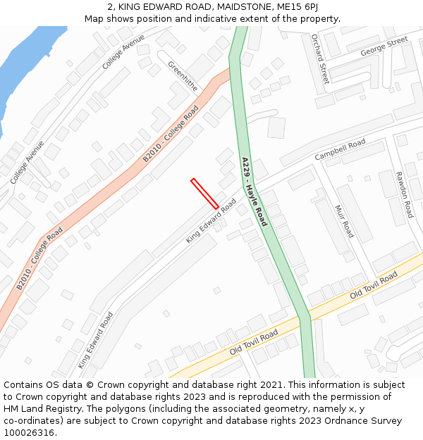 2, KING EDWARD ROAD, MAIDSTONE, ME15 6PJ: Location map and indicative extent of plot