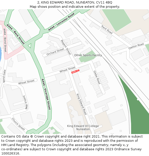 2, KING EDWARD ROAD, NUNEATON, CV11 4BQ: Location map and indicative extent of plot