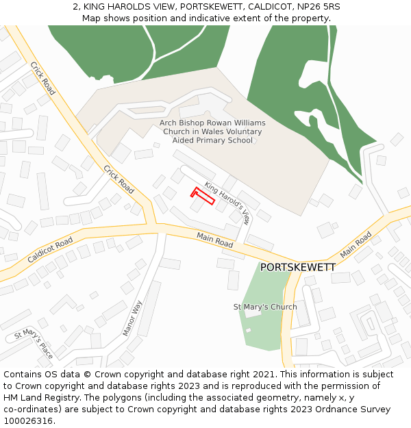 2, KING HAROLDS VIEW, PORTSKEWETT, CALDICOT, NP26 5RS: Location map and indicative extent of plot