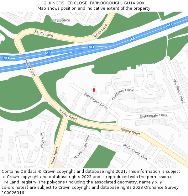 2, KINGFISHER CLOSE, FARNBOROUGH, GU14 9QX: Location map and indicative extent of plot