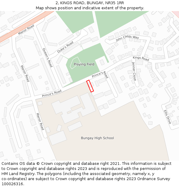 2, KINGS ROAD, BUNGAY, NR35 1RR: Location map and indicative extent of plot