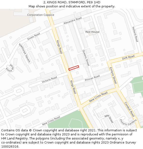 2, KINGS ROAD, STAMFORD, PE9 1HD: Location map and indicative extent of plot