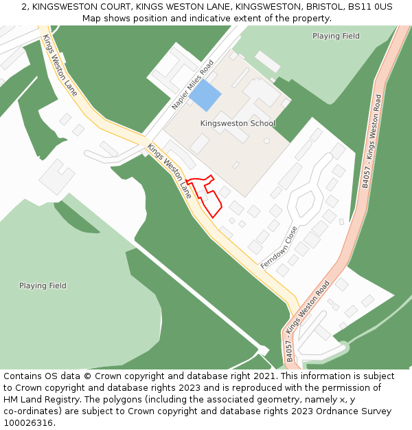 2, KINGSWESTON COURT, KINGS WESTON LANE, KINGSWESTON, BRISTOL, BS11 0US: Location map and indicative extent of plot