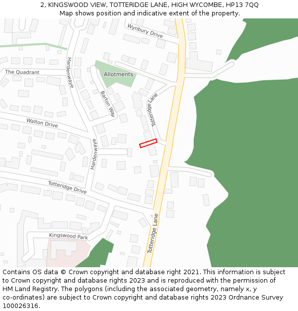 2, KINGSWOOD VIEW, TOTTERIDGE LANE, HIGH WYCOMBE, HP13 7QQ: Location map and indicative extent of plot