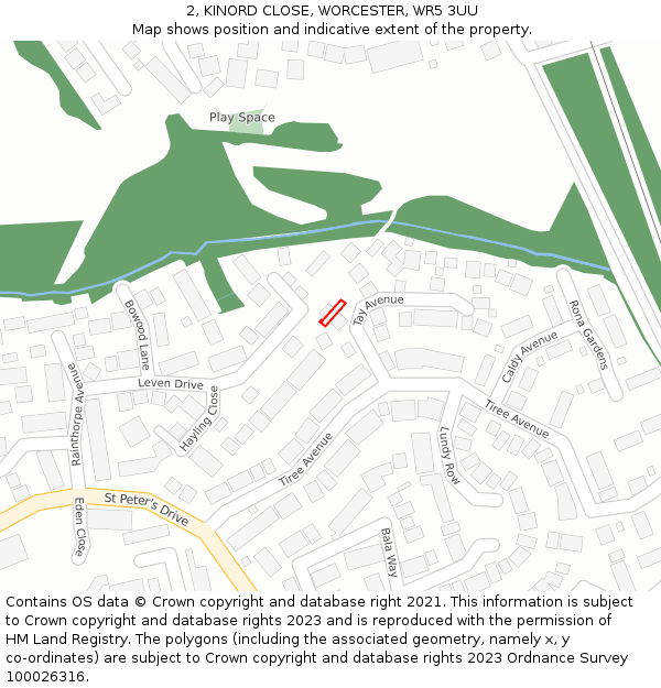 2, KINORD CLOSE, WORCESTER, WR5 3UU: Location map and indicative extent of plot
