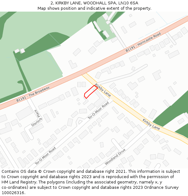 2, KIRKBY LANE, WOODHALL SPA, LN10 6SA: Location map and indicative extent of plot