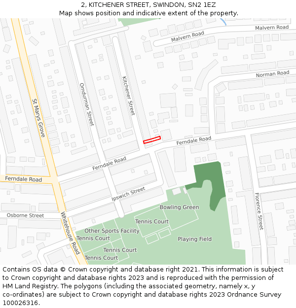 2, KITCHENER STREET, SWINDON, SN2 1EZ: Location map and indicative extent of plot