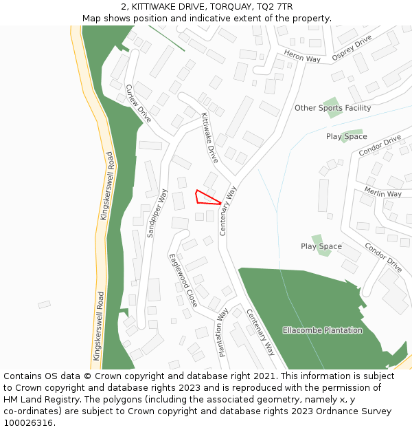 2, KITTIWAKE DRIVE, TORQUAY, TQ2 7TR: Location map and indicative extent of plot