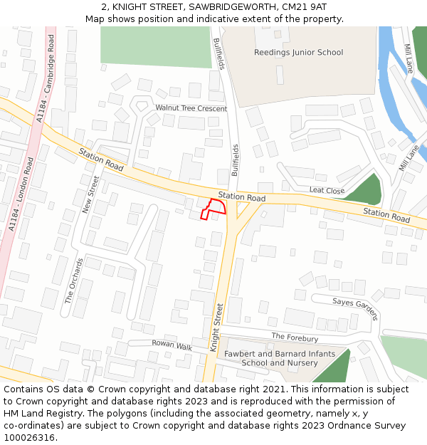 2, KNIGHT STREET, SAWBRIDGEWORTH, CM21 9AT: Location map and indicative extent of plot