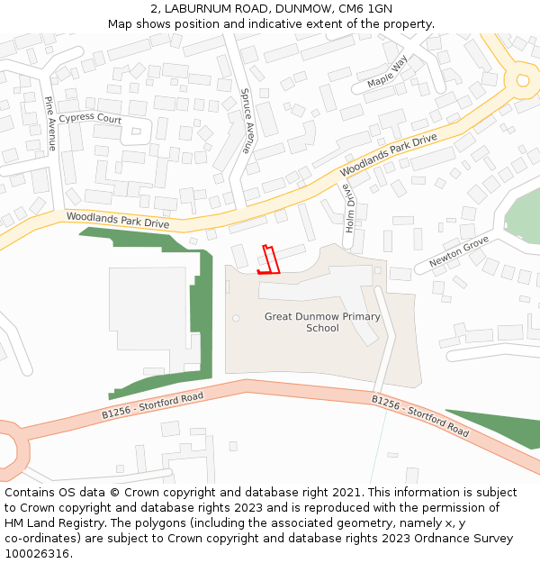 2, LABURNUM ROAD, DUNMOW, CM6 1GN: Location map and indicative extent of plot