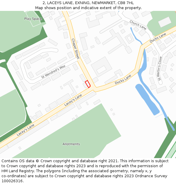 2, LACEYS LANE, EXNING, NEWMARKET, CB8 7HL: Location map and indicative extent of plot