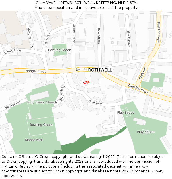 2, LADYWELL MEWS, ROTHWELL, KETTERING, NN14 6FA: Location map and indicative extent of plot