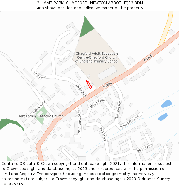 2, LAMB PARK, CHAGFORD, NEWTON ABBOT, TQ13 8DN: Location map and indicative extent of plot