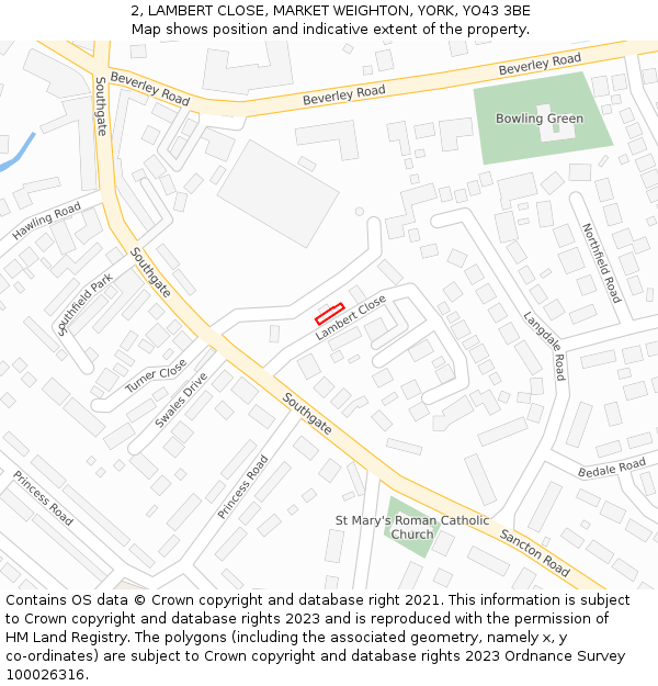 2, LAMBERT CLOSE, MARKET WEIGHTON, YORK, YO43 3BE: Location map and indicative extent of plot