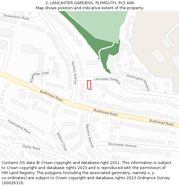 2, LANCASTER GARDENS, PLYMOUTH, PL5 4AA: Location map and indicative extent of plot