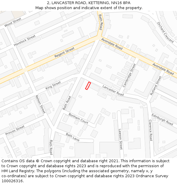 2, LANCASTER ROAD, KETTERING, NN16 8PA: Location map and indicative extent of plot