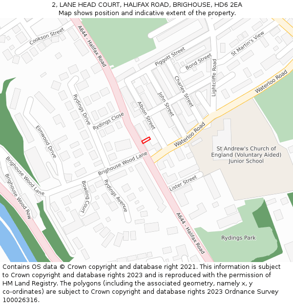 2, LANE HEAD COURT, HALIFAX ROAD, BRIGHOUSE, HD6 2EA: Location map and indicative extent of plot