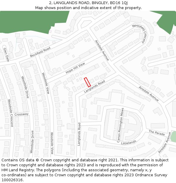 2, LANGLANDS ROAD, BINGLEY, BD16 1QJ: Location map and indicative extent of plot