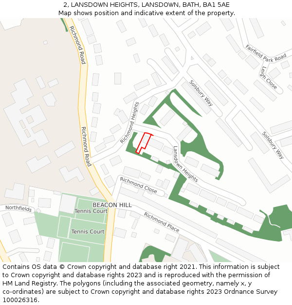 2, LANSDOWN HEIGHTS, LANSDOWN, BATH, BA1 5AE: Location map and indicative extent of plot