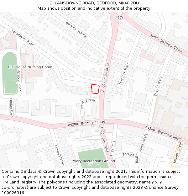 2, LANSDOWNE ROAD, BEDFORD, MK40 2BU: Location map and indicative extent of plot