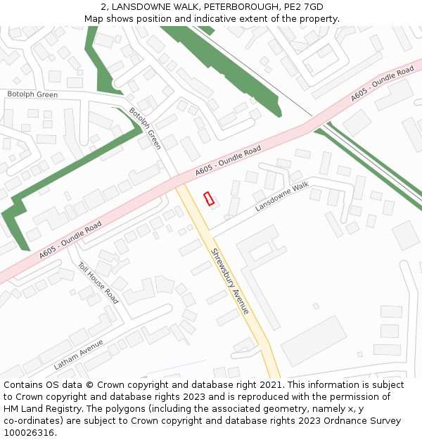 2, LANSDOWNE WALK, PETERBOROUGH, PE2 7GD: Location map and indicative extent of plot