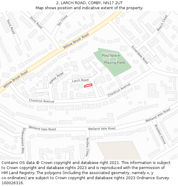 2, LARCH ROAD, CORBY, NN17 2UT: Location map and indicative extent of plot