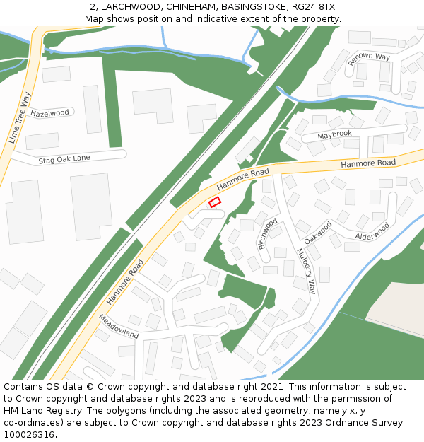 2, LARCHWOOD, CHINEHAM, BASINGSTOKE, RG24 8TX: Location map and indicative extent of plot