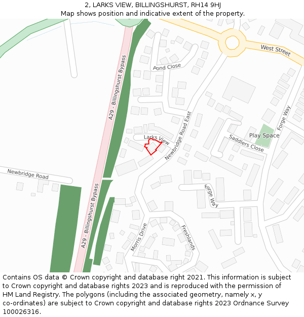 2, LARKS VIEW, BILLINGSHURST, RH14 9HJ: Location map and indicative extent of plot