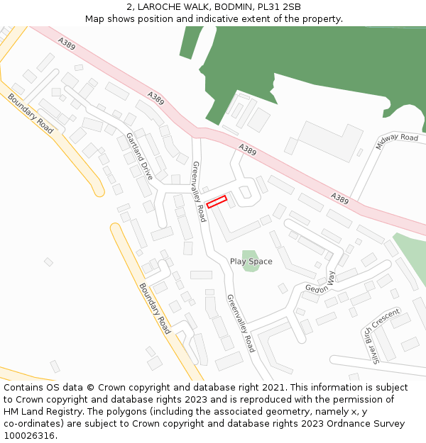 2, LAROCHE WALK, BODMIN, PL31 2SB: Location map and indicative extent of plot