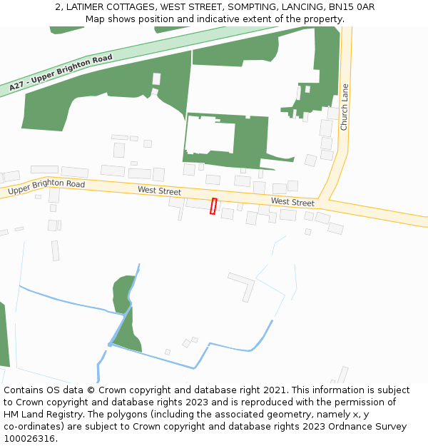 2, LATIMER COTTAGES, WEST STREET, SOMPTING, LANCING, BN15 0AR: Location map and indicative extent of plot