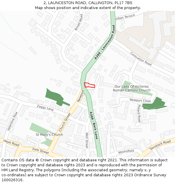 2, LAUNCESTON ROAD, CALLINGTON, PL17 7BS: Location map and indicative extent of plot