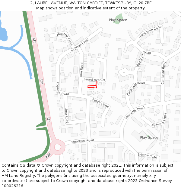 2, LAUREL AVENUE, WALTON CARDIFF, TEWKESBURY, GL20 7RE: Location map and indicative extent of plot