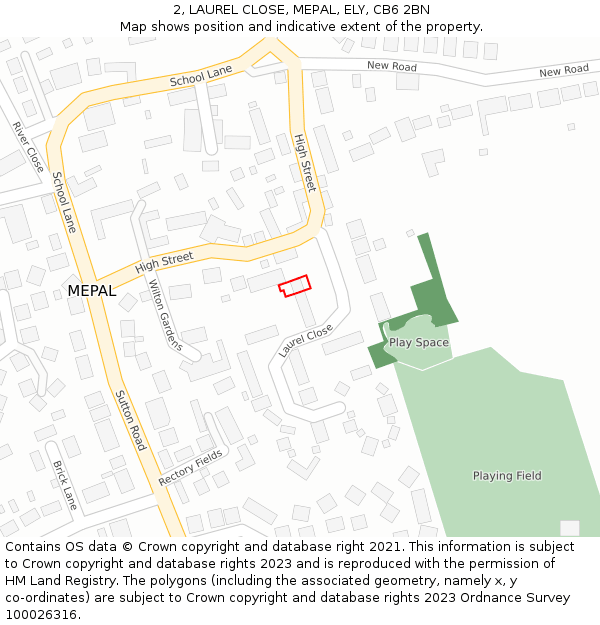 2, LAUREL CLOSE, MEPAL, ELY, CB6 2BN: Location map and indicative extent of plot