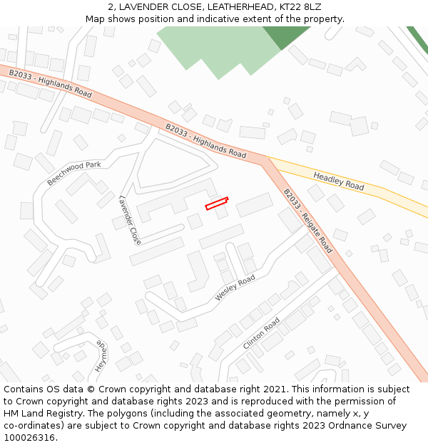 2, LAVENDER CLOSE, LEATHERHEAD, KT22 8LZ: Location map and indicative extent of plot