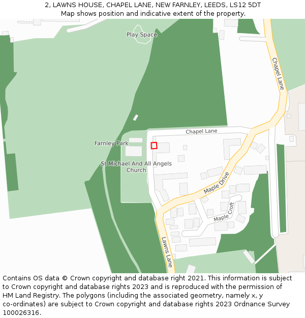 2, LAWNS HOUSE, CHAPEL LANE, NEW FARNLEY, LEEDS, LS12 5DT: Location map and indicative extent of plot