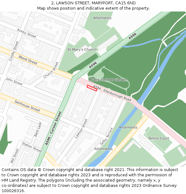 2, LAWSON STREET, MARYPORT, CA15 6ND: Location map and indicative extent of plot