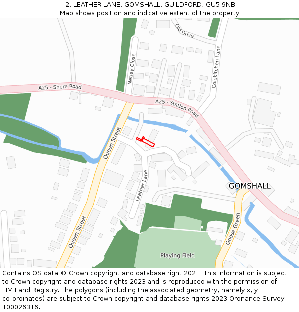 2, LEATHER LANE, GOMSHALL, GUILDFORD, GU5 9NB: Location map and indicative extent of plot