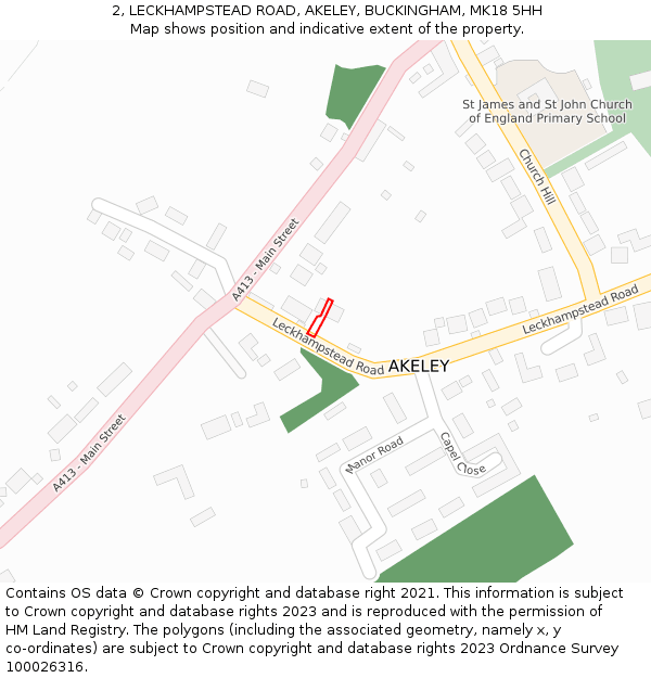2, LECKHAMPSTEAD ROAD, AKELEY, BUCKINGHAM, MK18 5HH: Location map and indicative extent of plot